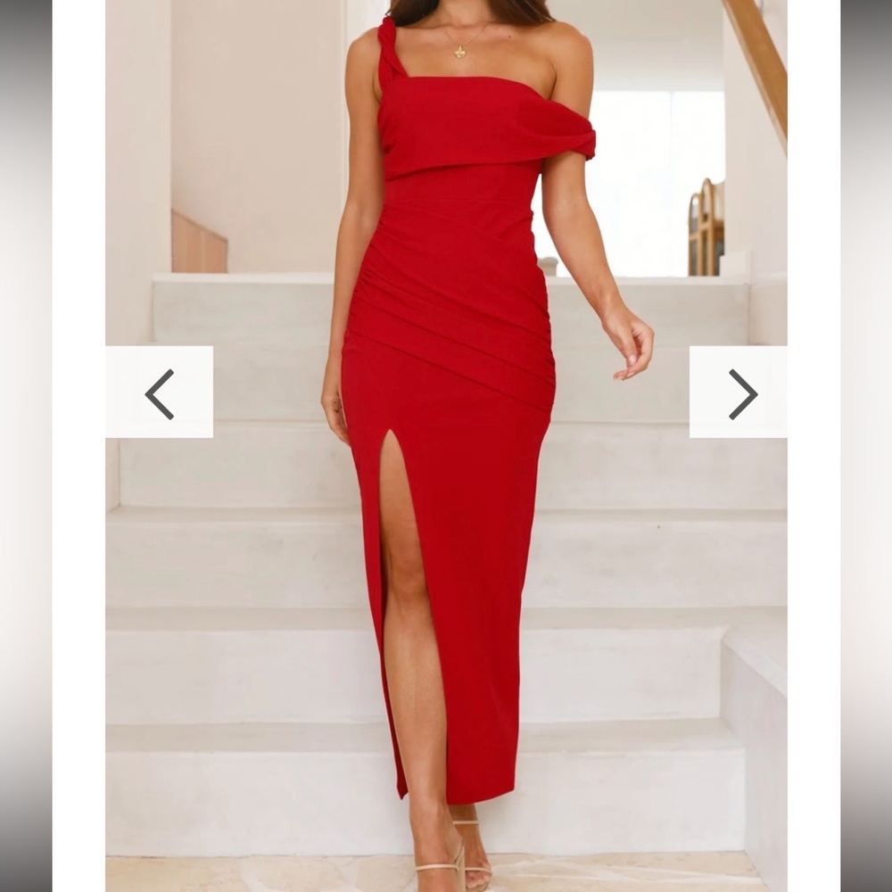Red Draped Midi Dress